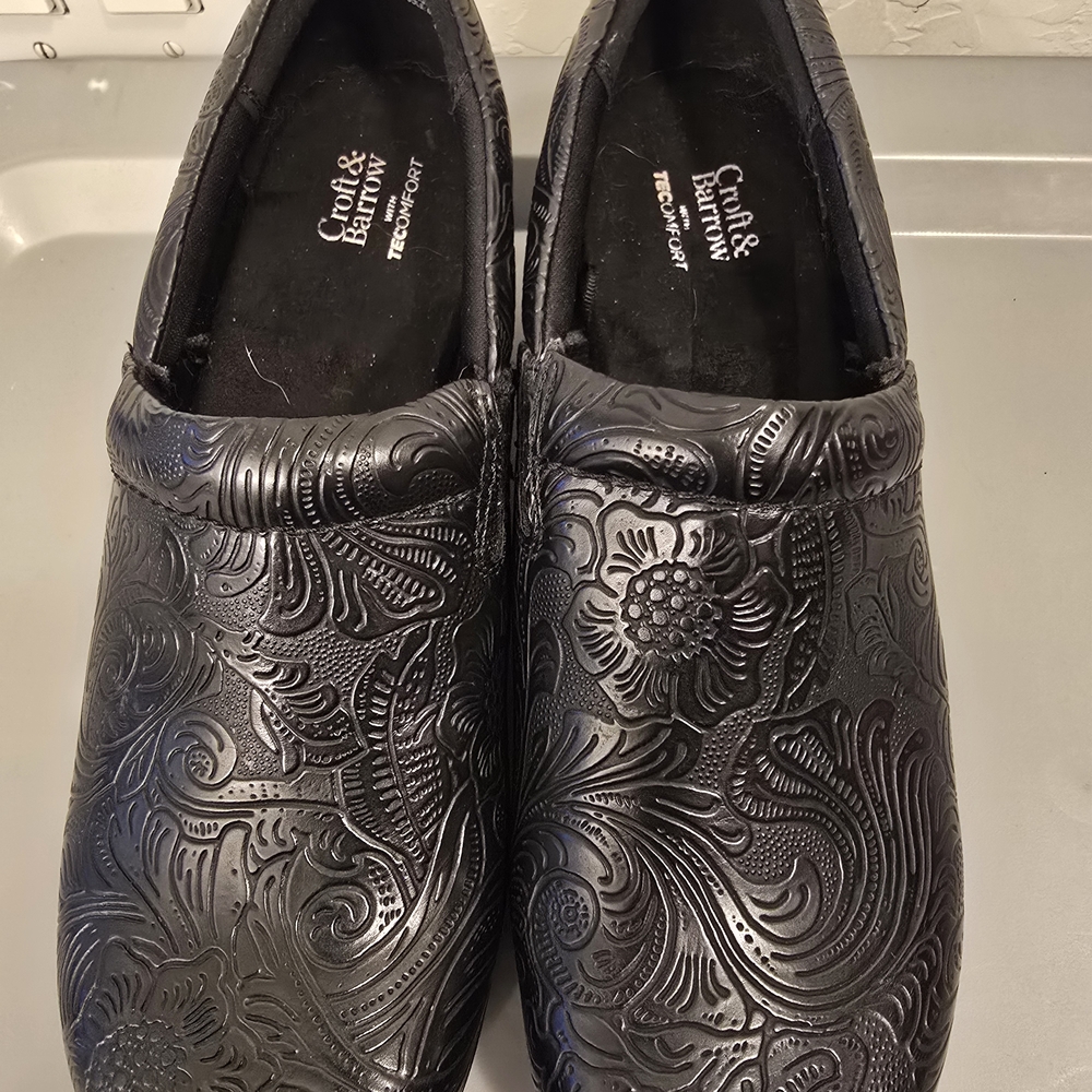 croft & barrow Black Embossed Floral Slip-On Loafers